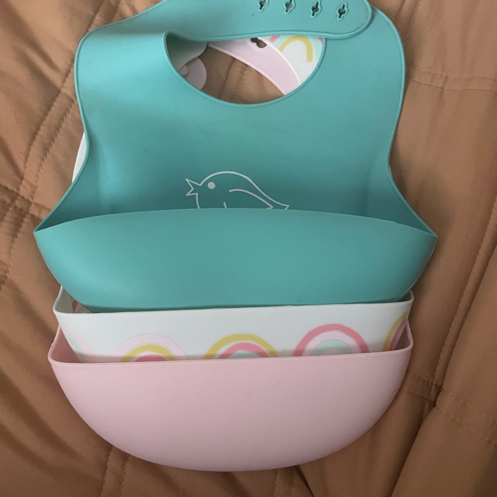 Aqua and Light Pink Silicone Bib Set